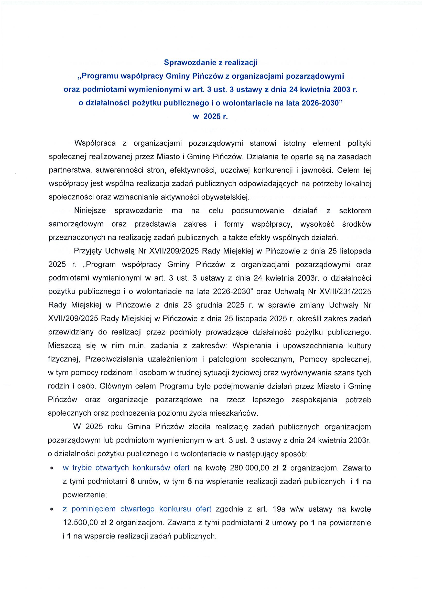 Współpraca Gminy Pińczów z organizacjami pozarządowymi w 2025 roku