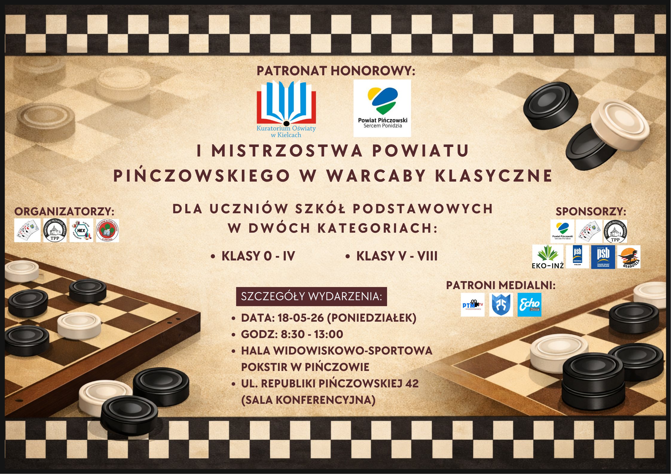Powiatowe mistrzostwa w warcaby klasyczne po raz pierwszy w Pińczowie!