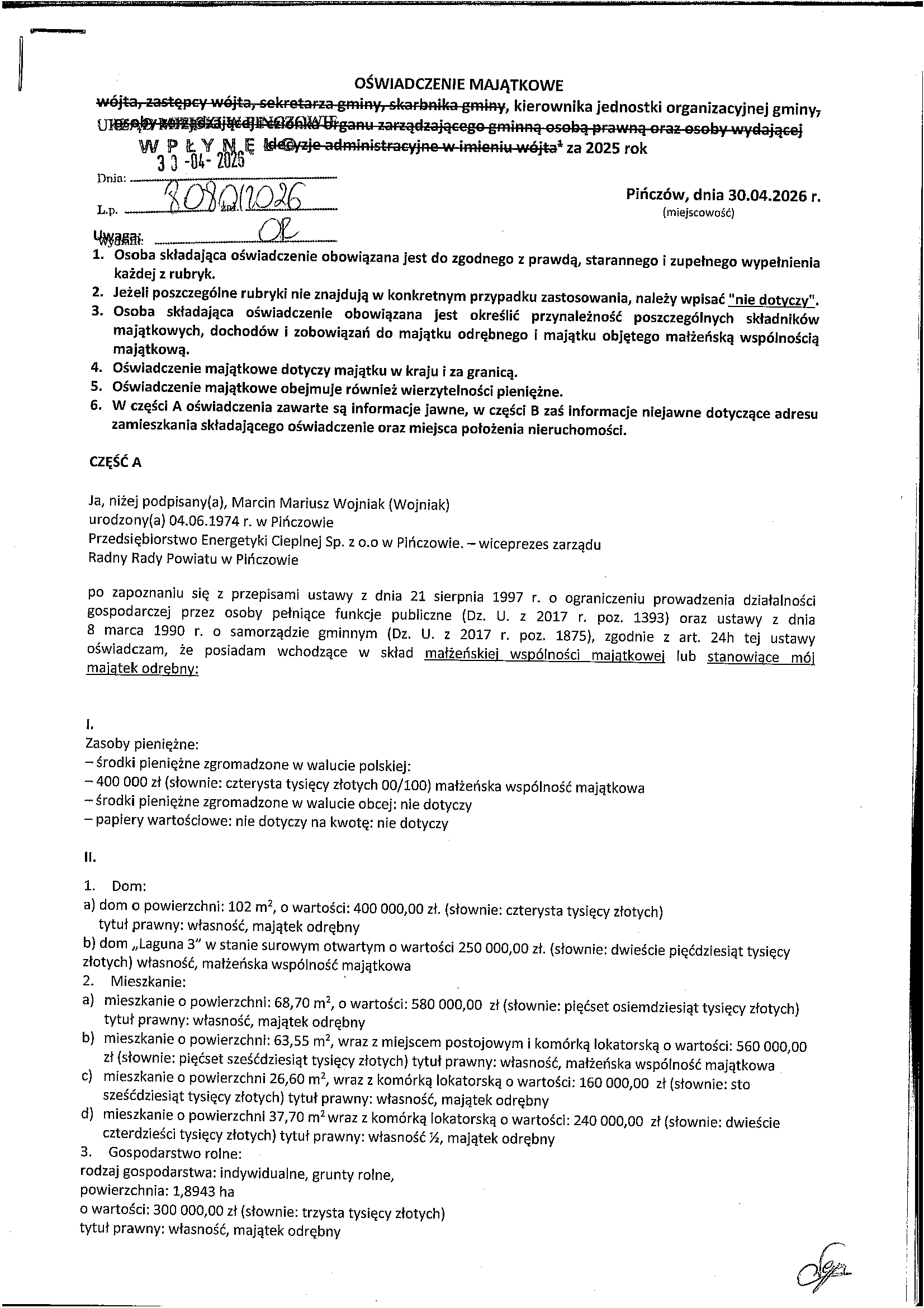 Nowe oświadczenia majątkowe opublikowane. Jak wygląda sytuacja finansowa władz gminy Pińczów?